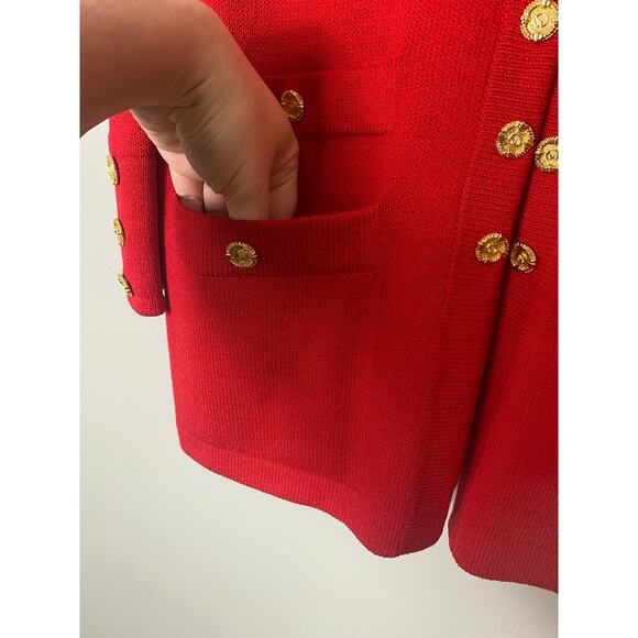 VINTAGE ST JOHN CARDIGAN JACKET SMALL RED KNIT FESTIVE HOLIDAYS CHRISTMAS - Picture 9 of 13